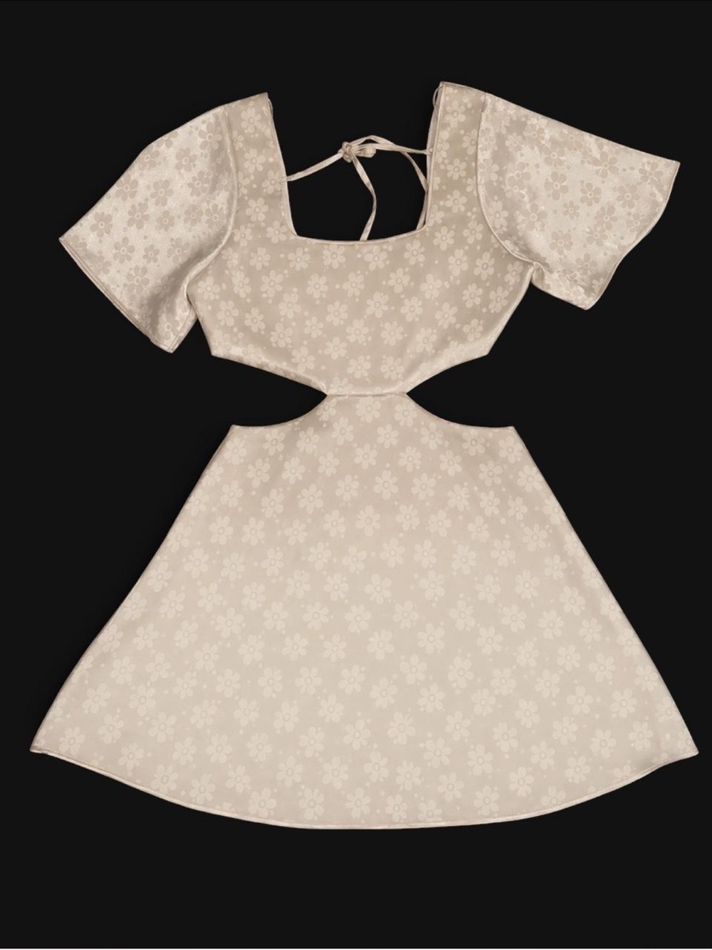 Le Lis Cream Floral Cutout Dress with Puff Sleeves